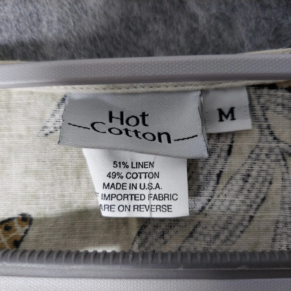 Hot Cotton Women Tunic M Tan Resort Safari Tropical Linen Floral Animal 3/4 Slve - Picture 4 of 7
